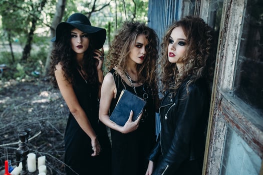 three vintage women as witches photo