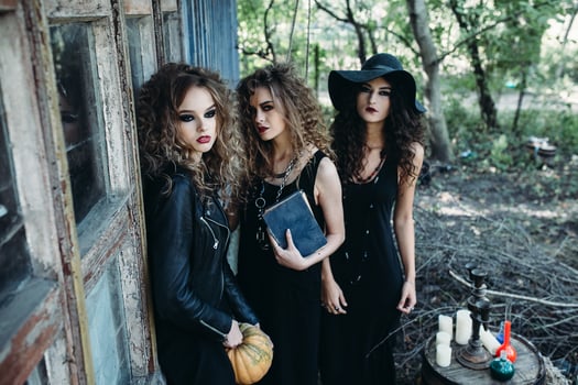 three vintage women as witches photo