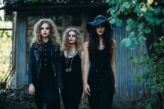 three vintage women as witches photo