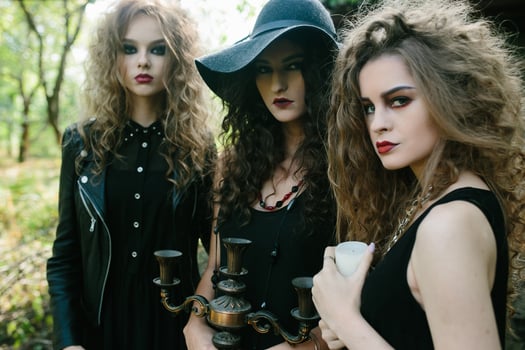 three vintage women as witches photo