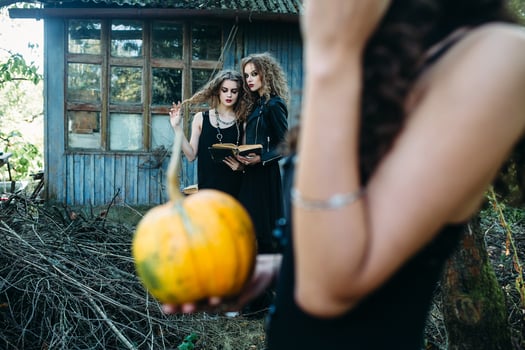 three vintage women as witches photo