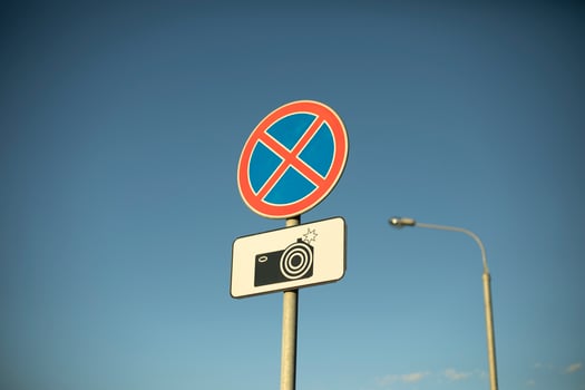 Sign of shooting on road. Warning about cameras on highway. photo
