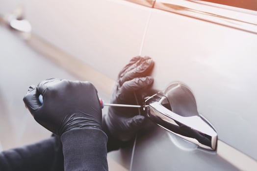 The thief stole the car, parked in the building. photo