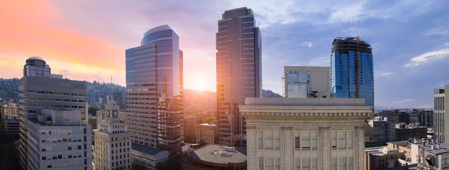 USA, panoramic view of Portland city downtown and financial center photo
