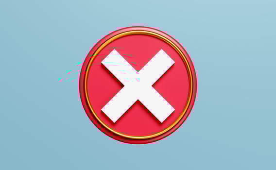 3d cross check mark icon isolated on blue background. tick marks symbols concept, 3d render illustration photo