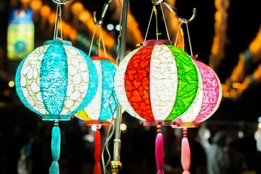 Colorful Chinese paper lantern hanging show for tourists at lantern festival. photo