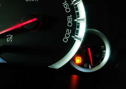 Oil level gauge show icon low fuel warning on car dashboard photo