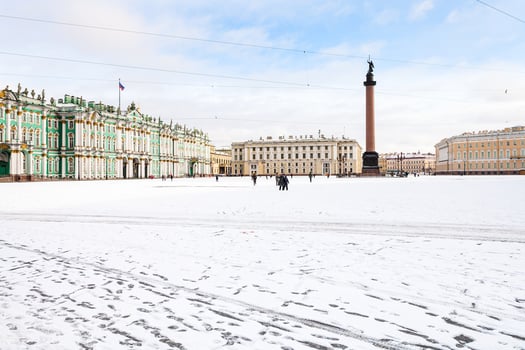 view of snow-coverd Palace Square in St Petersburg photo