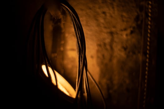 Wires in dark. Winding wires. photo