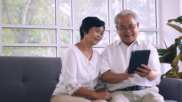 Asian elderly couple spending time together at home. photo