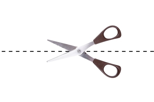 paper scissors cutting along broken line photo