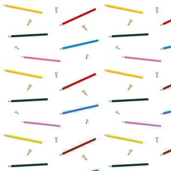 Pattern of colored pencils on a white background. School. School patterns. photo