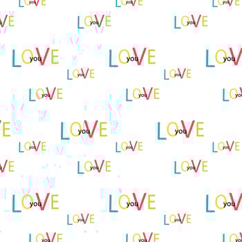 Seamless repeating pattern love. On a white background with multi-colored letters. T-shirt graphics, design, wallpaper, background, gift wrapping, stationery, postcards. photo