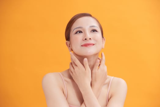 attractive asian woman skin care image on white background photo