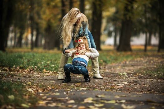 Mother with daughter in autumn park photo