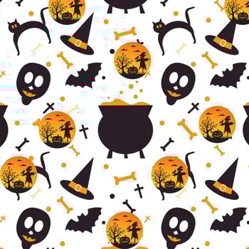 Ghost Spiderweb Black skull Pumpkin Bat Spider candies Horror Happy Halloween Pattern Background photo