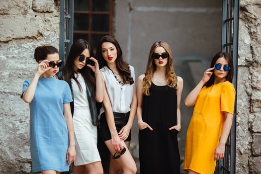 Five young beautiful girls in the city photo