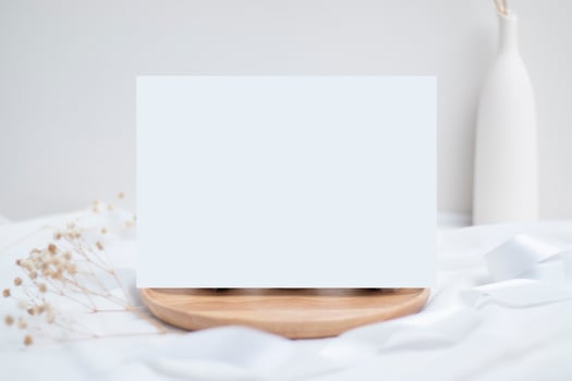 Greeting card mockup with Cotton flower and craft envelop, Wedding cards. Birthday card  Mockup for Template photo
