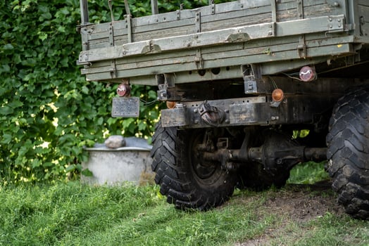 military vehicle for transporting people rear view. photo
