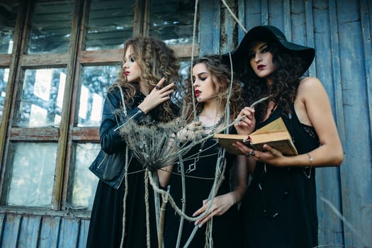 three vintage women as witches photo