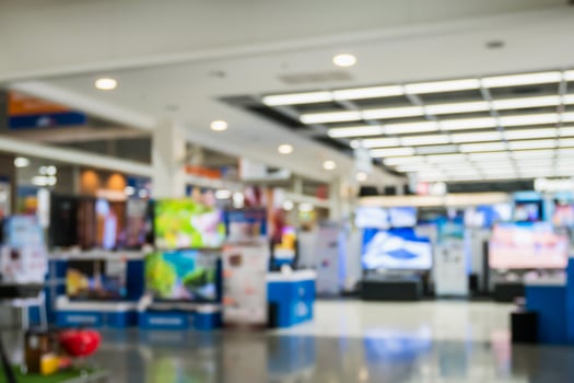 eletronic department store with bokeh blurred background photo