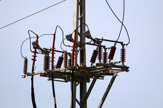 Electrical wires carrying high voltage current. photo