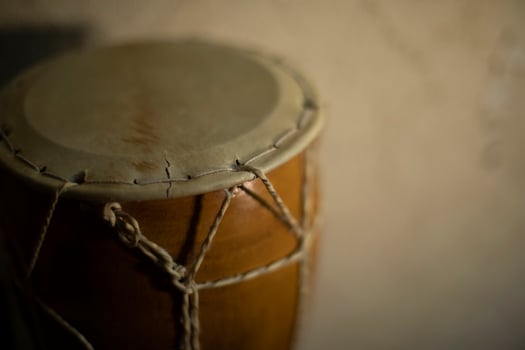 African drum. Acoustic instrument. Shock intrusion at home. Brown tree. photo