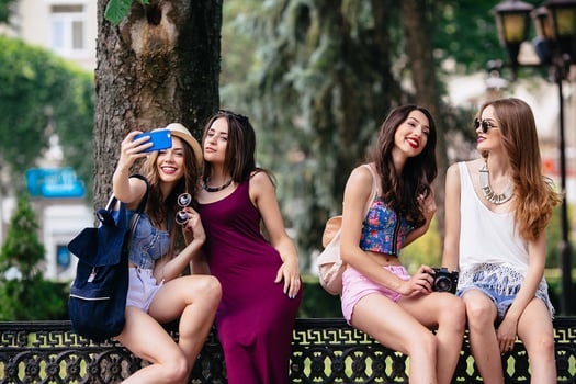four beautiful young girls make selfie photo