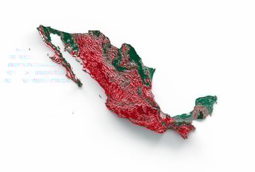 Mexico map with the flag Colors Red and yellow Shaded relief map 3d illustration photo