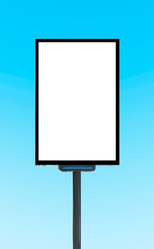Pole billboard with mock up white screen on blue background and clipping path photo