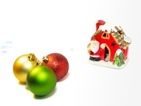 Christmas balls, decorations on a white background. House of Sanat Klaus photo