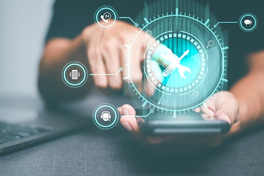 Operator click icon button to contact helpdesk,customer support service concept,call center,business technology button on virtual screen concept,consultant team to help customers solve urgent problems photo