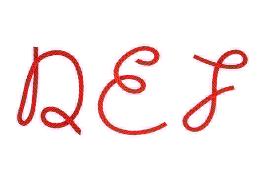 Red fiber rope bent in the form of letter photo