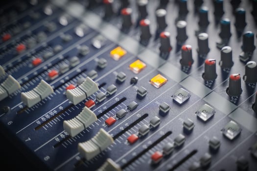 buttons equipment for sound mixer control, equipment for sound mixer control, electronic device. with flair light. photo