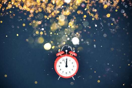 Christmas or New Year postcard with alarm clock photo