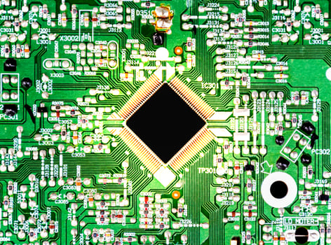 Top view close up black central processing unit mock up  with gold light effect photo