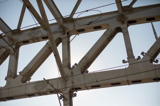 Steel bridge supports. Railway bridge is in detail. photo