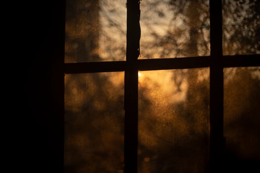 Window at dawn. Balcony in the sunlight. photo