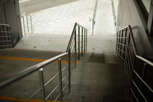 Steel handrails for support when descending the steps. photo
