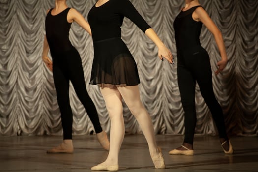The girls rehearse the dance. Ballerinas in class. A girl in a black dress. photo