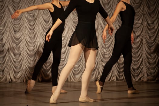 The girls rehearse the dance. Ballerinas in class. A girl in a black dress. photo
