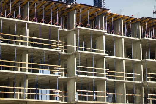 Start of construction of the building. Concrete construction. Ceilings in the house. photo