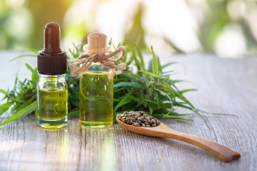 CBD hemp oil, cannabis essential oil container  , medical marijuana concept. photo