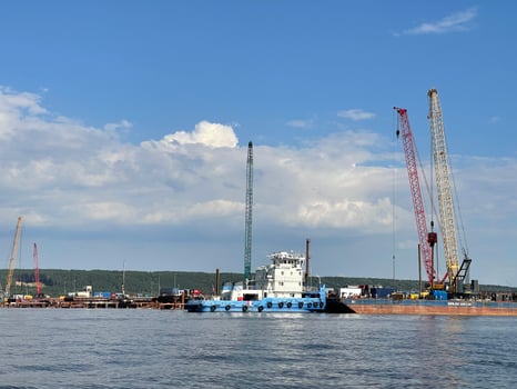 Construction of a bridge across the Volga river, near Kazan, Russia photo