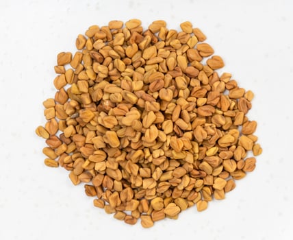 pile of whole fenugreek seeds close up on gray photo