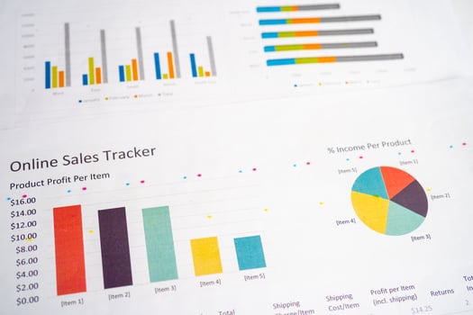 Charts Graphs paper. Financial development, Banking Account, Statistics, Investment Analytic research data economy, Stock exchange Business office company meeting concept. photo