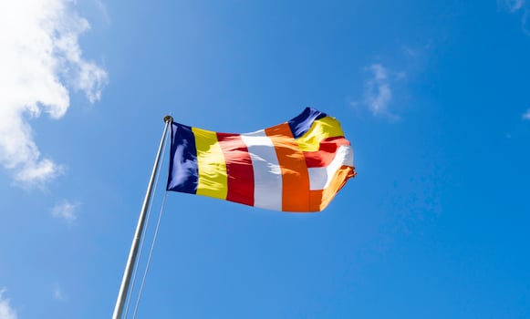 Waving colorful Buddhist Sri Lanlan Flag photo
