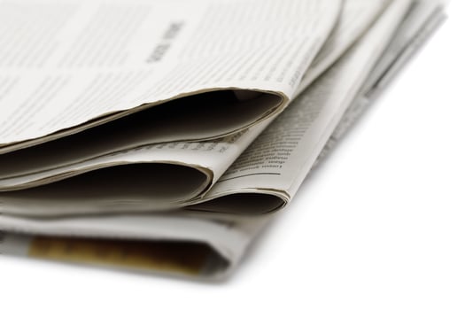 Business Newspaper isolated on white background, Daily Newspaper mock-up concept photo