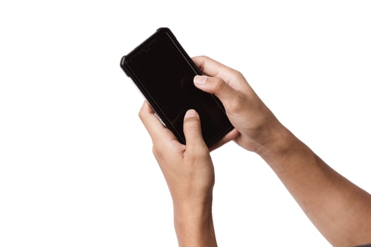Asian person holding a mobile smartphone. photo