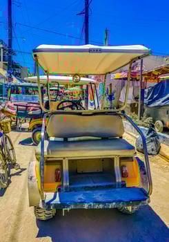 Holbox Quintana Roo Mexico 2022 Buggy car taxi golf cart at pier village Holbox Mexico. photo
